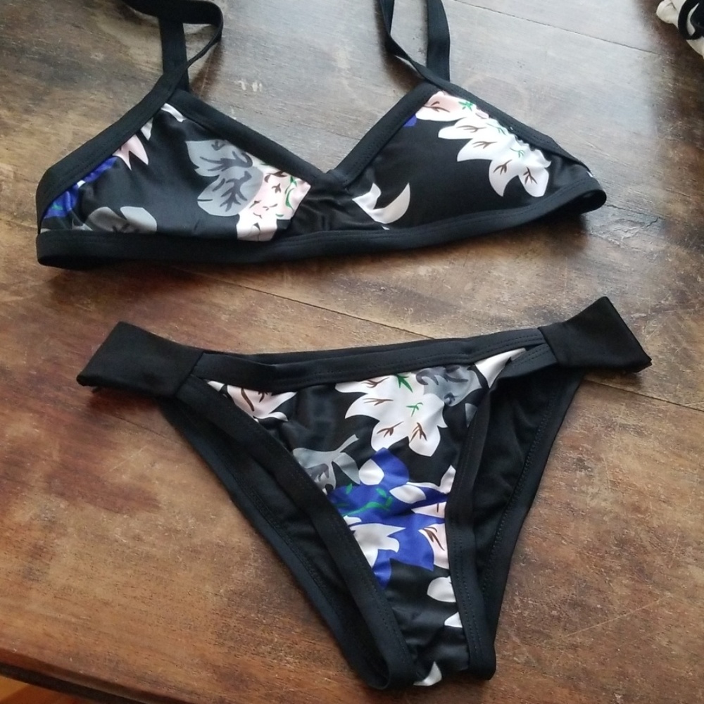Black floral bikini